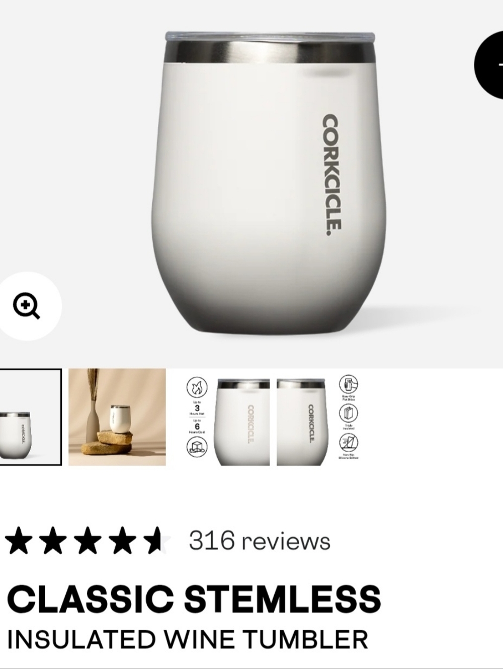 Corkcicle Oat Milk Color 12 Oz. Insulated Stemless Wine Tumbler with Lid